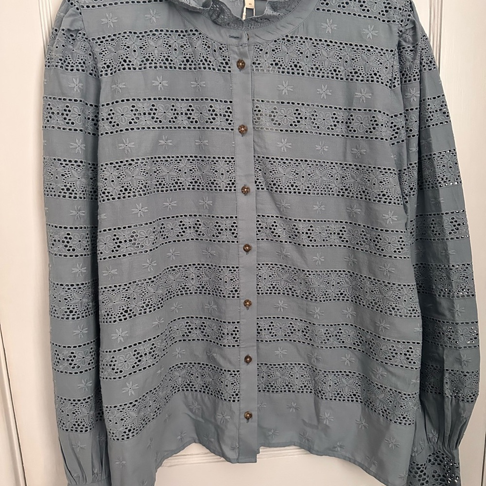 Sezane Gray Lace Button Down Shirt